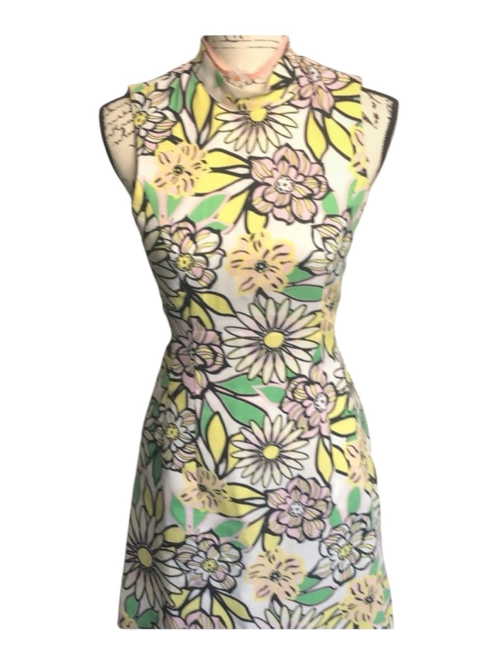 Floral Mock Neck Side Cutout Mini Dress Sleeveless Bodycon Women’s Size 6